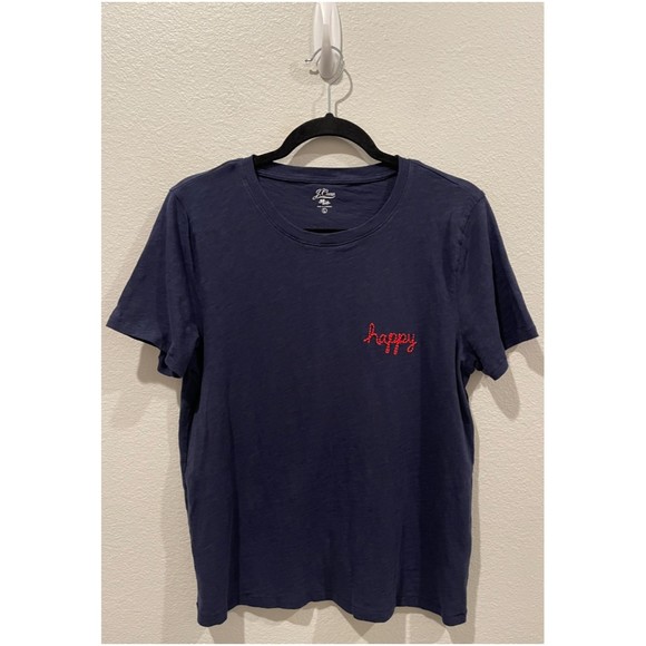 J.CREW Navy Blue Happy Short Sleeve T-Shirt - Picture 2 of 4